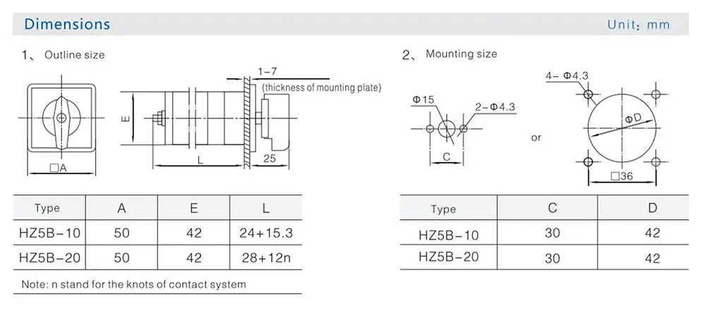 20A Three Positions Combination Rotary Cam Switch